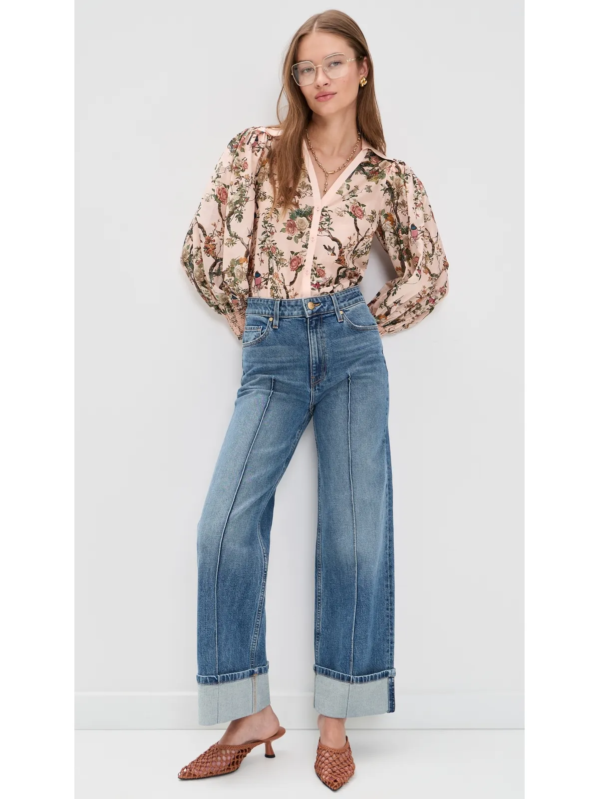 ALICE + OLIVIA Charis 長袖ボタンダウンブラウス Sunset Grove English Rose - 画像5