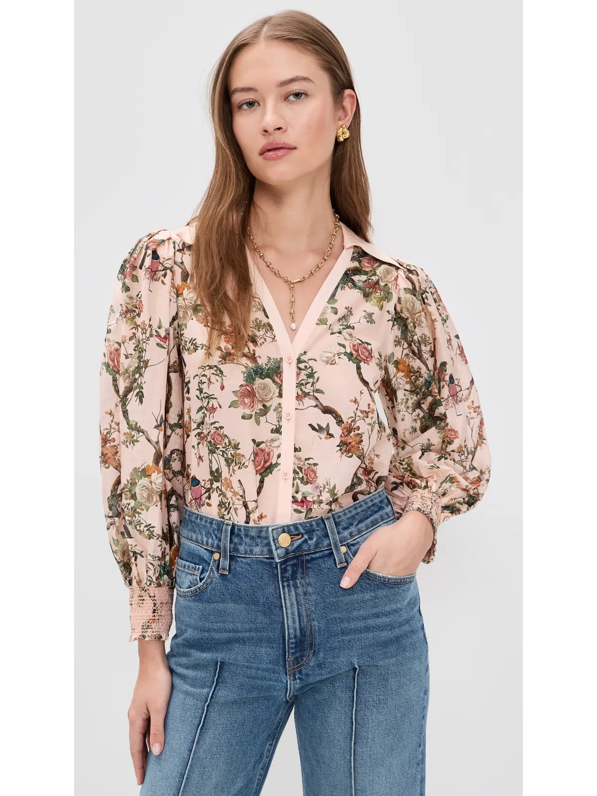 ALICE + OLIVIA Charis 長袖ボタンダウンブラウス Sunset Grove English Rose - 画像2