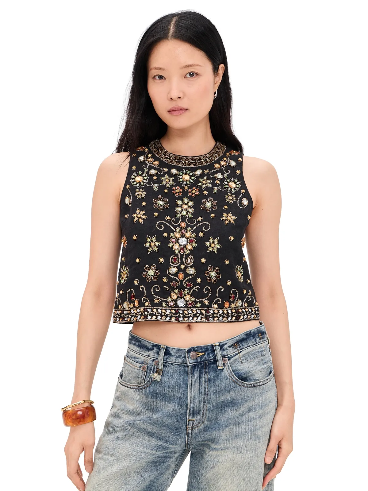 ALICE + OLIVIA アマル エンベリッシュド ボクシー タンクトップ - 画像1