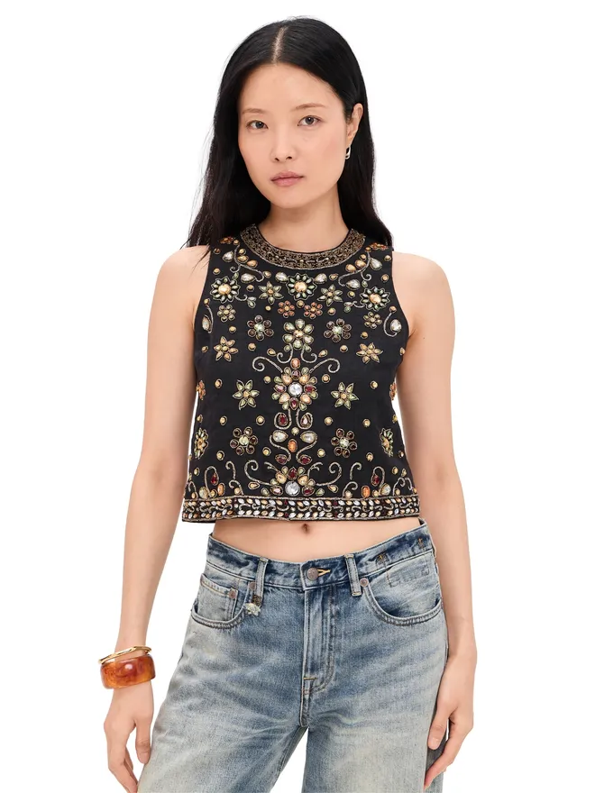 Alice + Olivia ALICE + OLIVIA アマル エンベリッシュド ボクシー タンクトップの商品画像