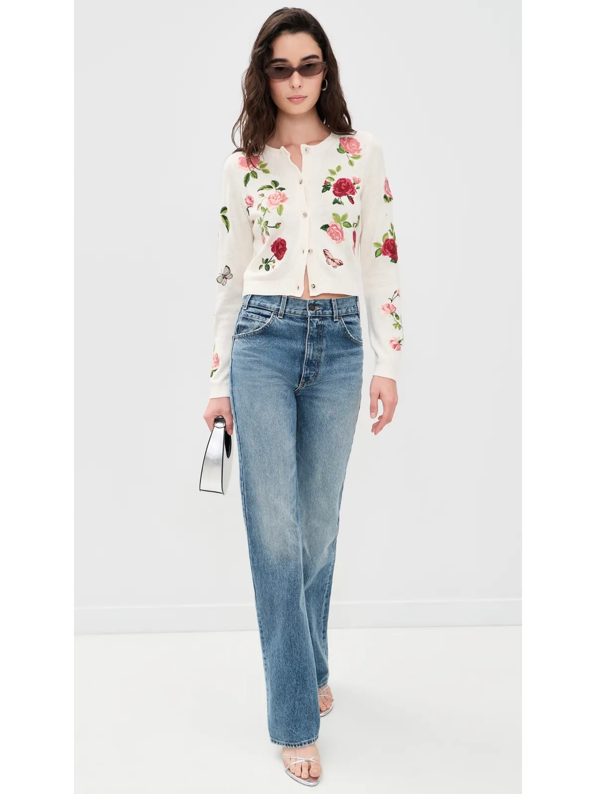 ALICE + OLIVIA 刺繍入りカーディガン ガーデンゴシップ オフホワイト - 画像5