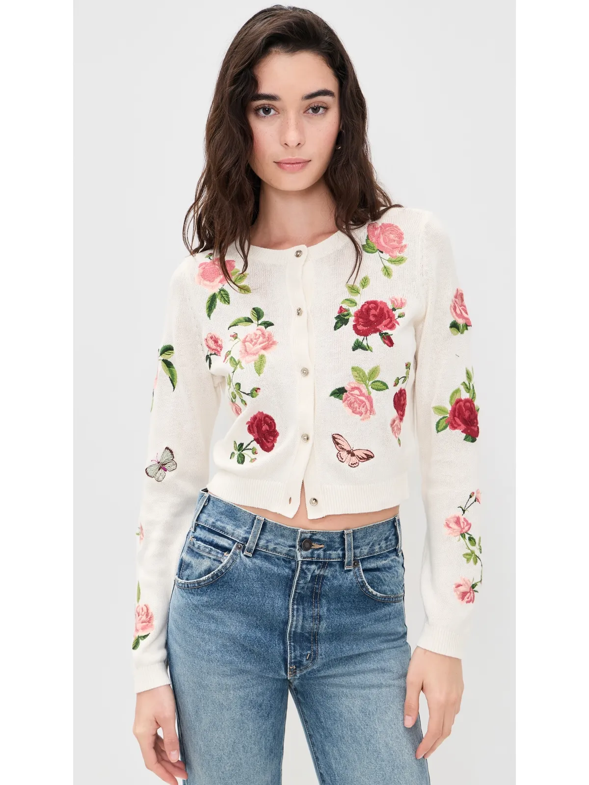 ALICE + OLIVIA 刺繍入りカーディガン ガーデンゴシップ オフホワイト - 画像2