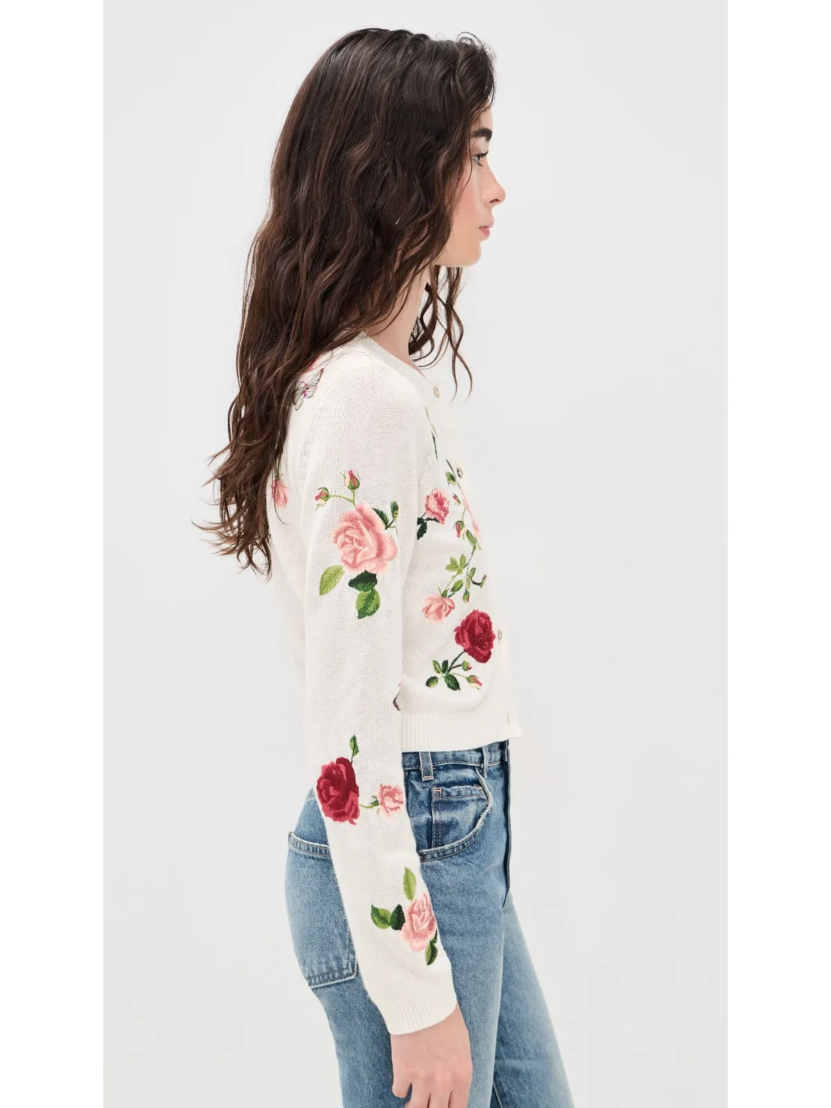 ALICE + OLIVIA 刺繍入りカーディガン ガーデンゴシップ オフホワイト - 画像4
