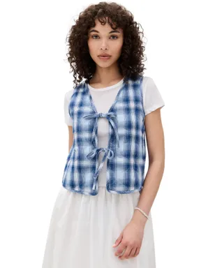 ALIGNE Mario Tie Front Waistcoat Blue Check - サムネイル1