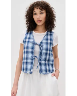ALIGNE Mario Tie Front Waistcoat Blue Check - サムネイル2