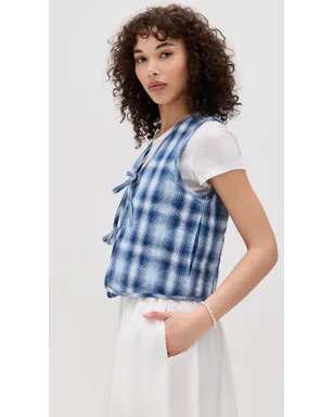 ALIGNE Mario Tie Front Waistcoat Blue Check - サムネイル4