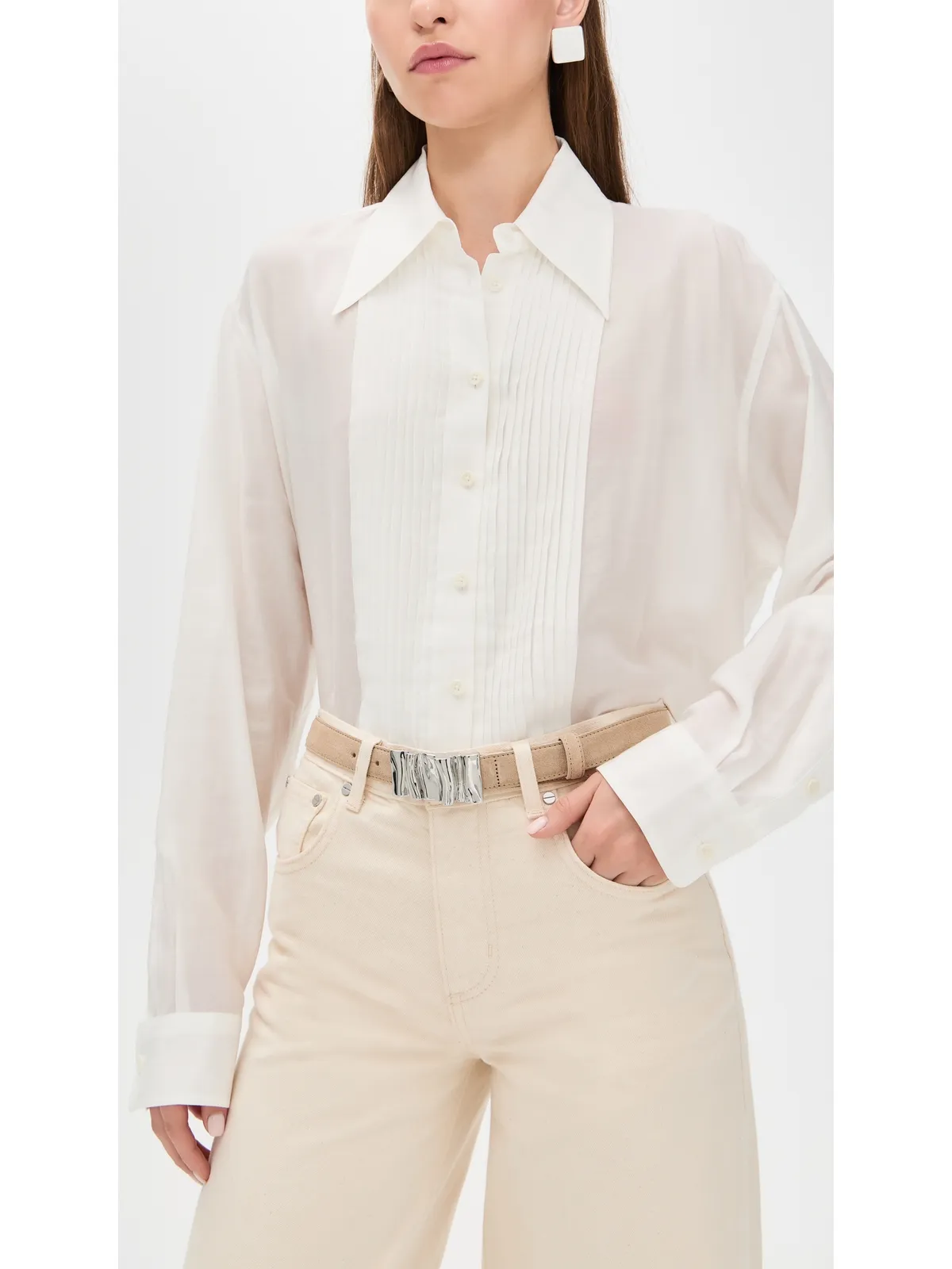 Altuzarra カプチーノ色のオーガニックバックルベルト - 画像3