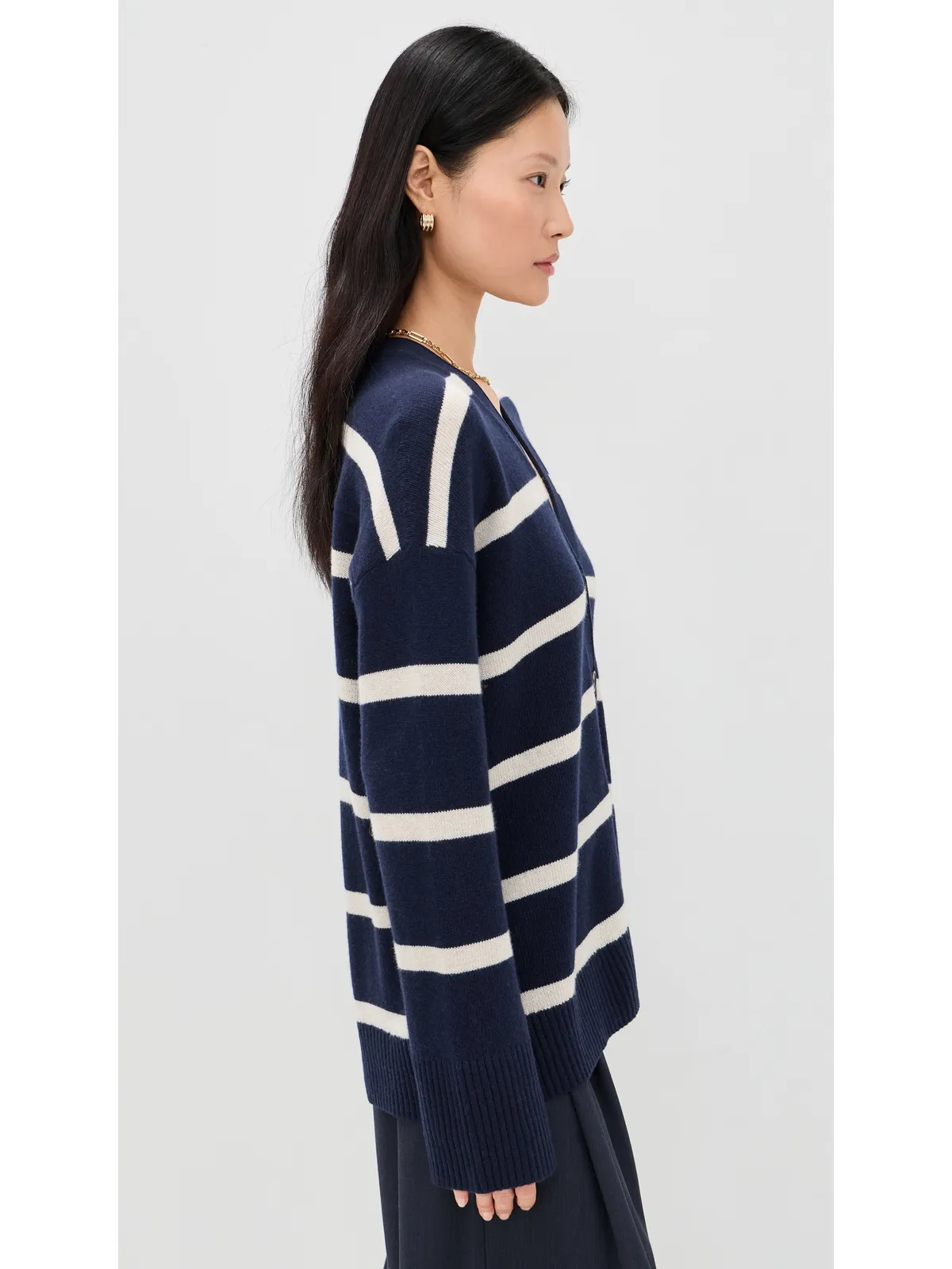 Apiece Apart アナ ラップ カーディガン ネイビー＆クリームストライプ - 画像4