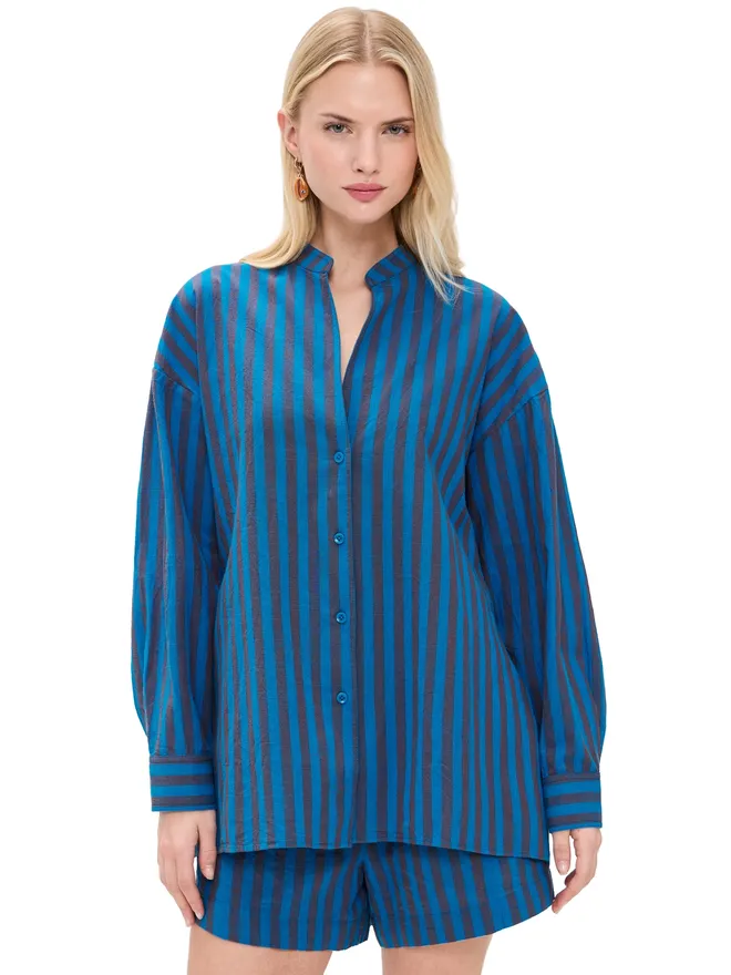 Apiece Apart Apiece Apart Gustava ボタンダウントップ ブルーポンドストライプの商品画像