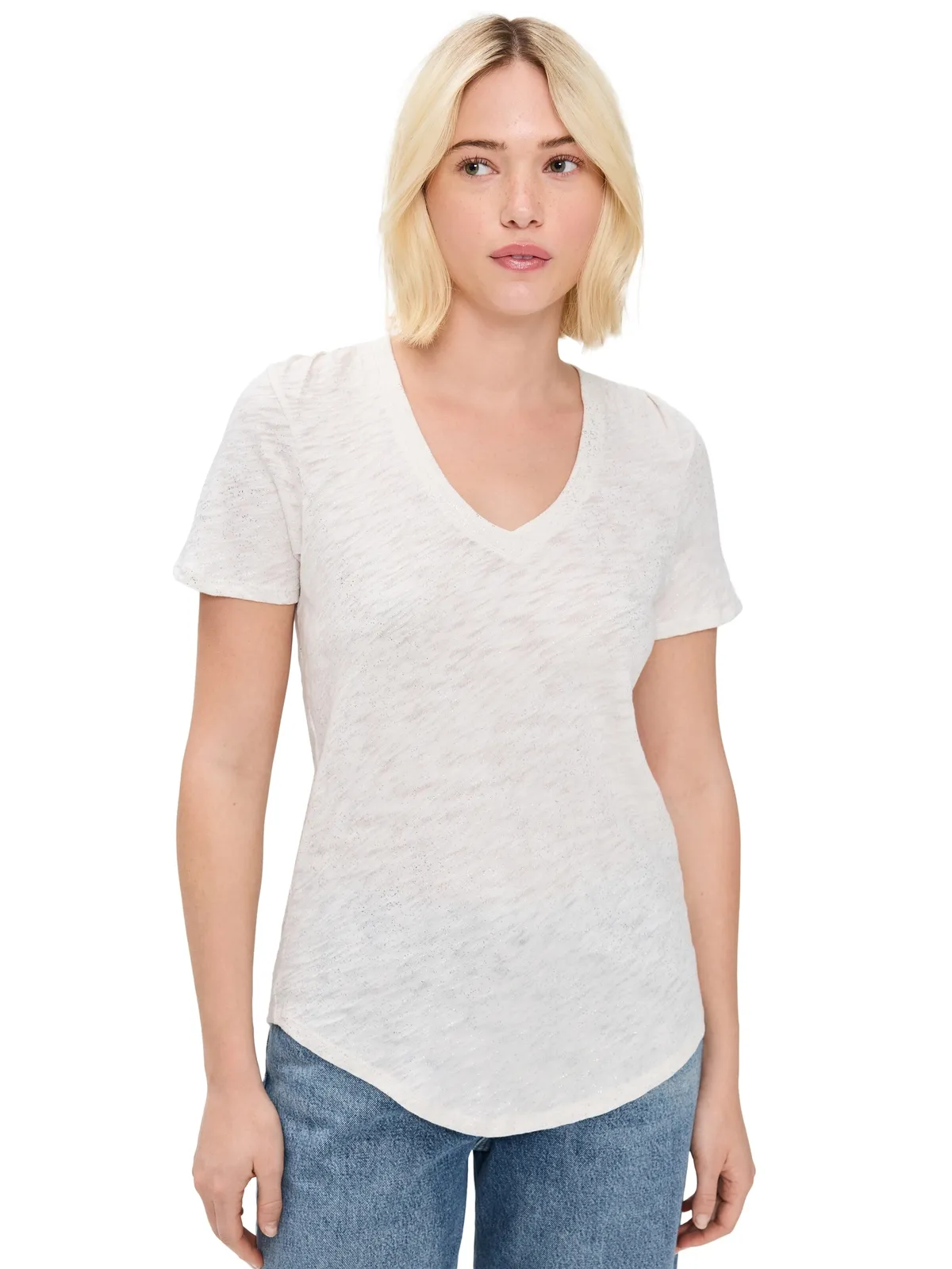 ATM Anthony Thomas Melillo スラブジャージー クラシックVネックTシャツ Seashell/Silver - 画像1