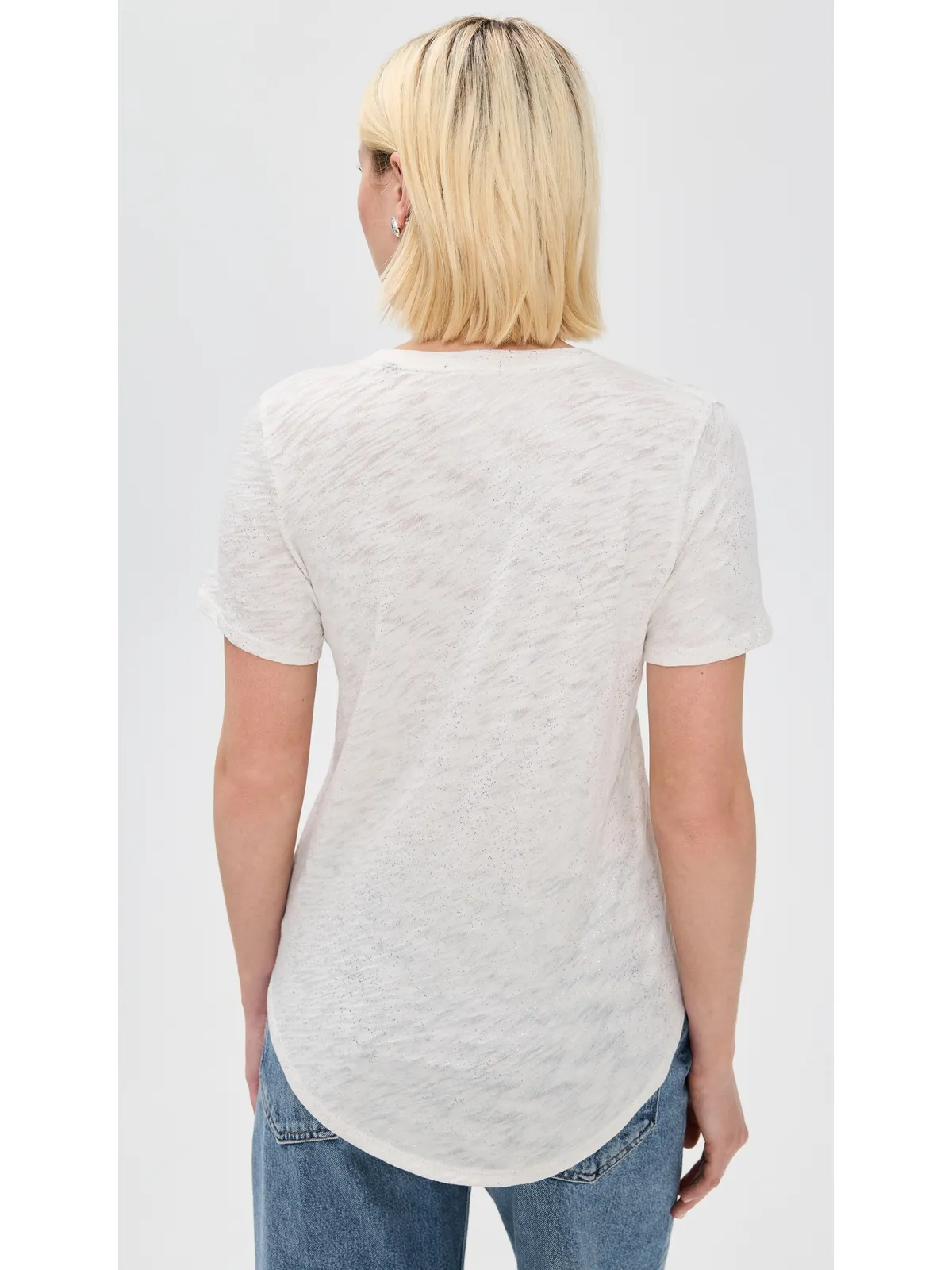 ATM Anthony Thomas Melillo スラブジャージー クラシックVネックTシャツ Seashell/Silver - 画像3