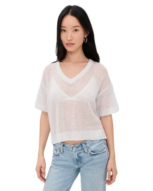 American Vintage カシミヤ混ショートスリーブVネックTシャツ グレー - サムネイル1