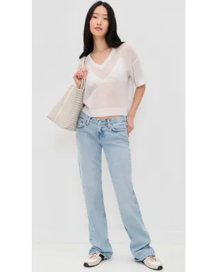 American Vintage カシミヤ混ショートスリーブVネックTシャツ グレー - サムネイル5