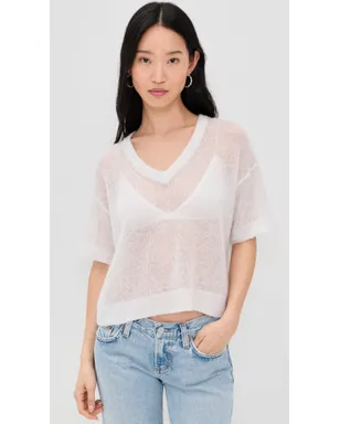 American Vintage カシミヤ混ショートスリーブVネックTシャツ グレー - サムネイル2