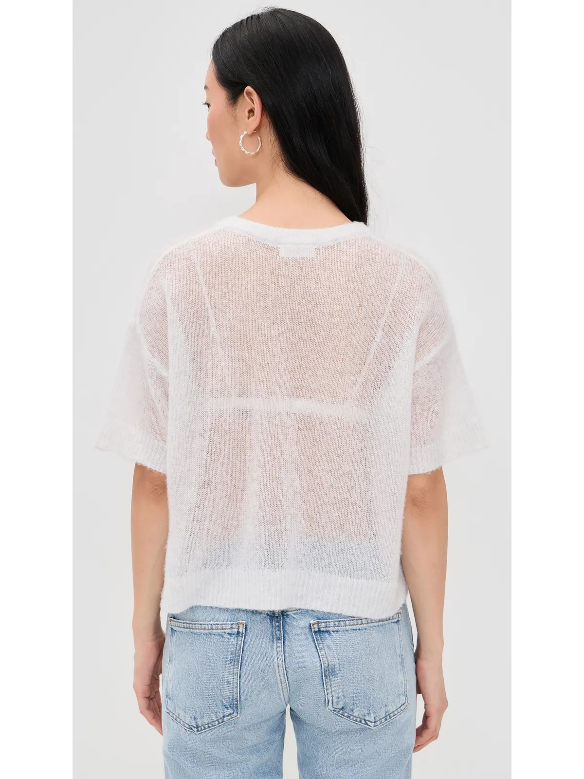 American Vintage カシミヤ混ショートスリーブVネックTシャツ グレー - 画像3