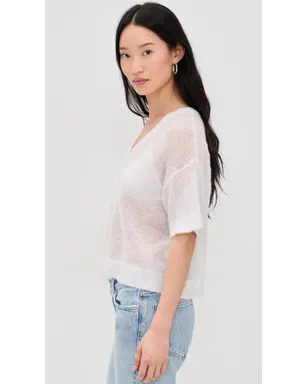 American Vintage カシミヤ混ショートスリーブVネックTシャツ グレー - サムネイル4