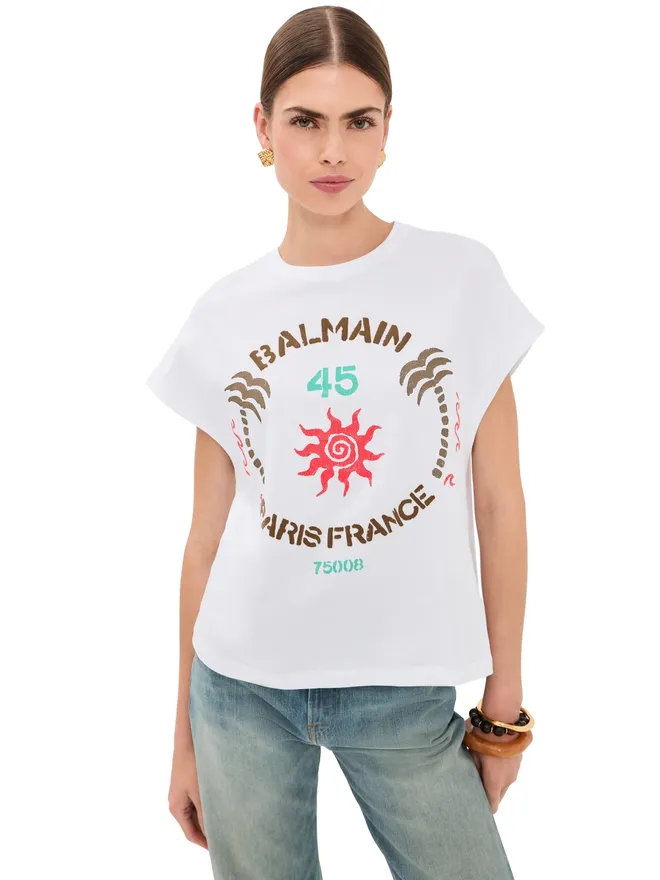 BALMAIN Balmain Club 45 ボクシー ジャージーTシャツ ホワイト/マルチカラーの商品画像