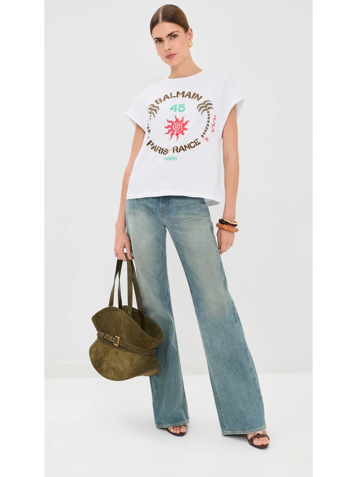 Balmain Club 45 ボクシー ジャージーTシャツ ホワイト/マルチカラー - 画像5