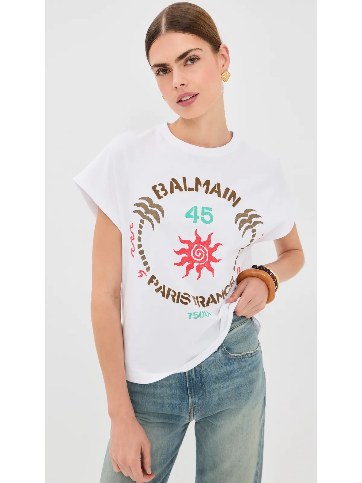 Balmain Club 45 ボクシー ジャージーTシャツ ホワイト/マルチカラー - 画像2