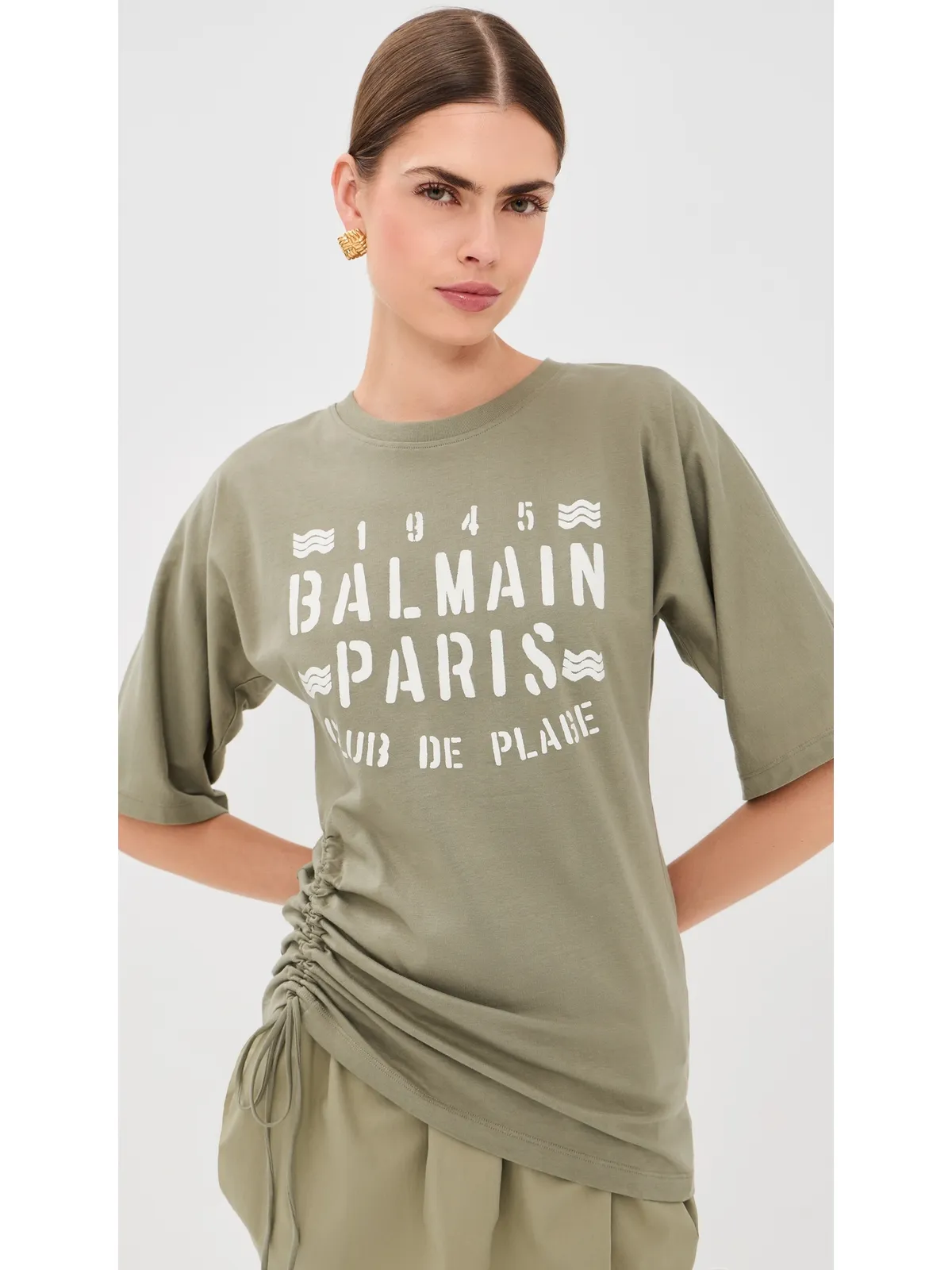 Balmain クラブ45 ジャージーTシャツ Sauge/Beige Clair - 画像2