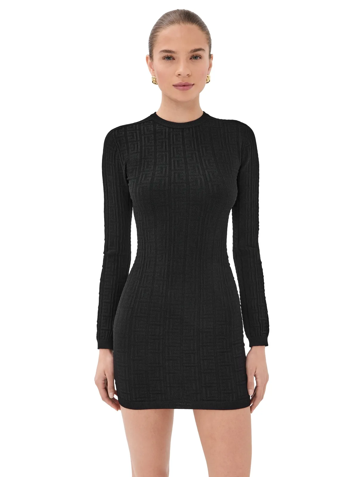 Balmain モノグラム ボディコン ニット ミニドレス ブラック - 画像1