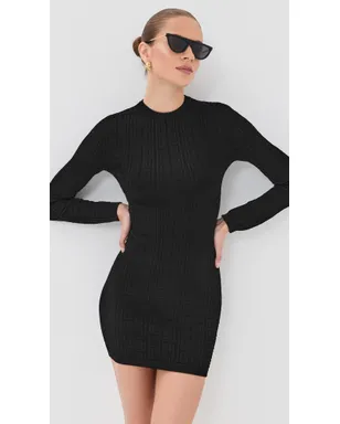 Balmain モノグラム ボディコン ニット ミニドレス ブラック - サムネイル2