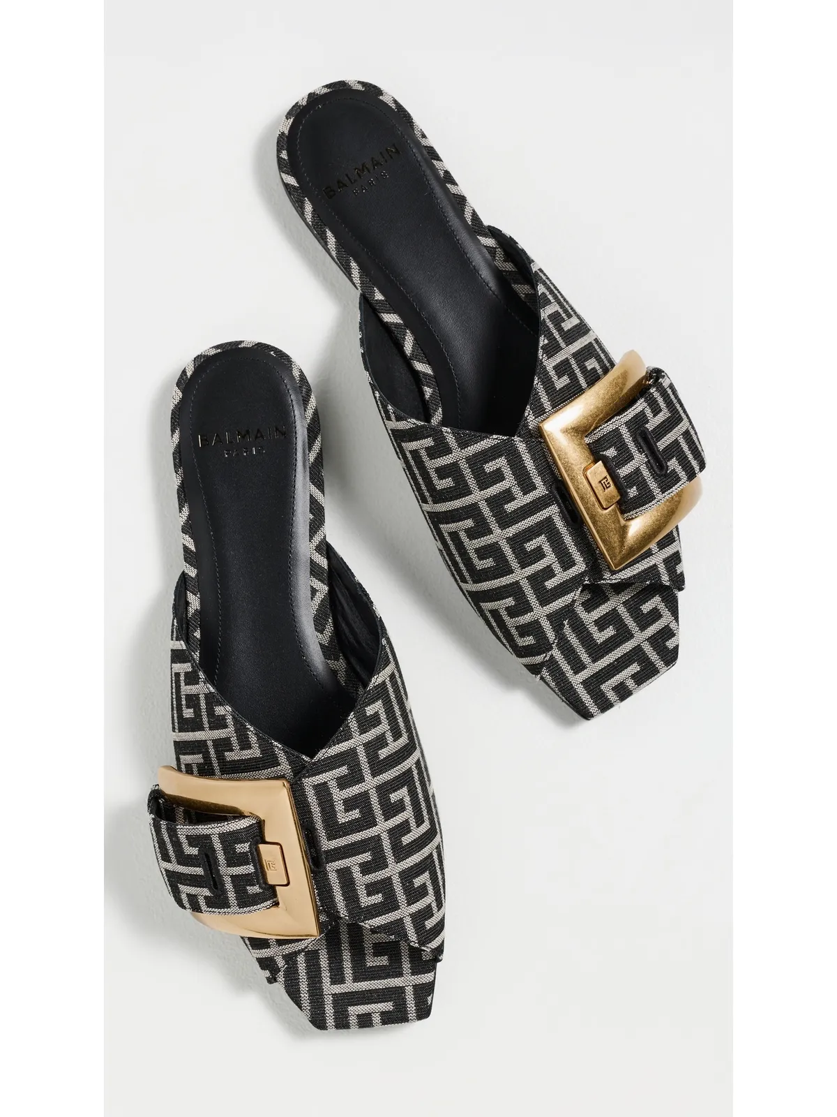 Balmain アンセム モノグラムジャカード フラットサンダル GFE アイボリー/ブラック - 画像5
