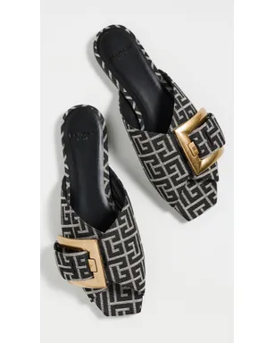 Balmain アンセム モノグラムジャカード フラットサンダル GFE アイボリー/ブラック - サムネイル5