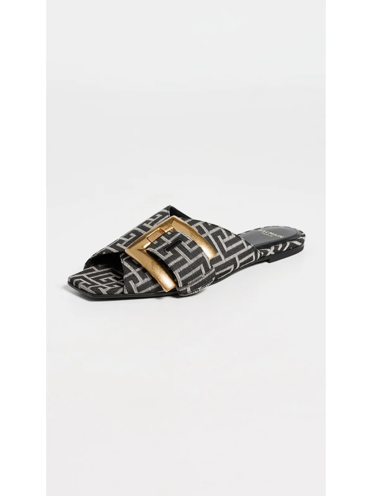 Balmain アンセム モノグラムジャカード フラットサンダル GFE アイボリー/ブラック - 画像2