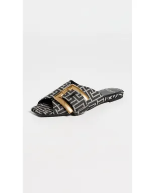 Balmain アンセム モノグラムジャカード フラットサンダル GFE アイボリー/ブラック - サムネイル2