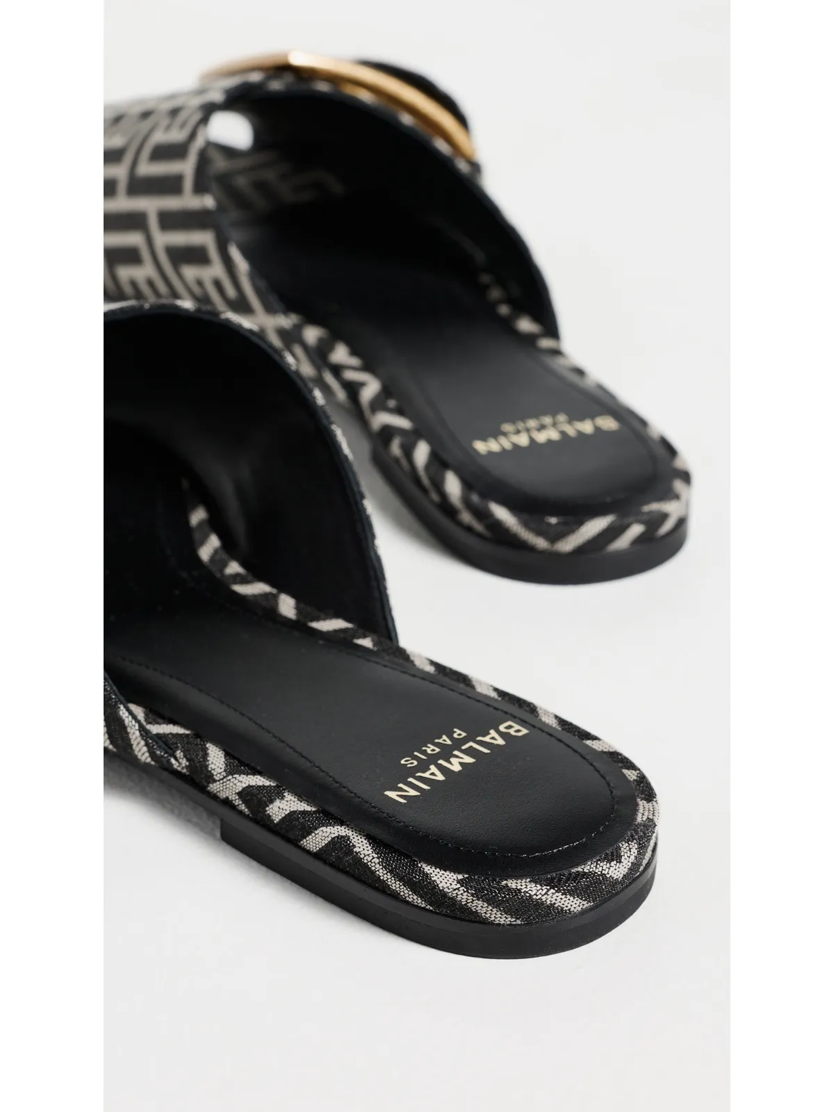 Balmain アンセム モノグラムジャカード フラットサンダル GFE アイボリー/ブラック - 画像4