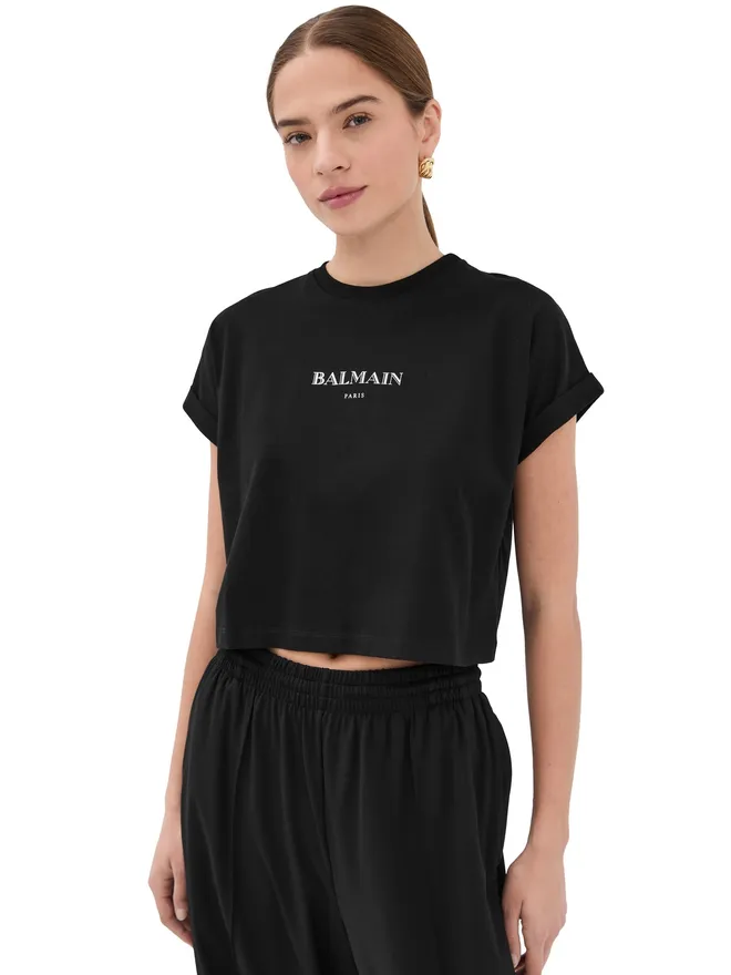 BALMAIN Balmain ヴィンテージ プリント クロップTシャツ ブラック/ホワイト サイズMの商品画像