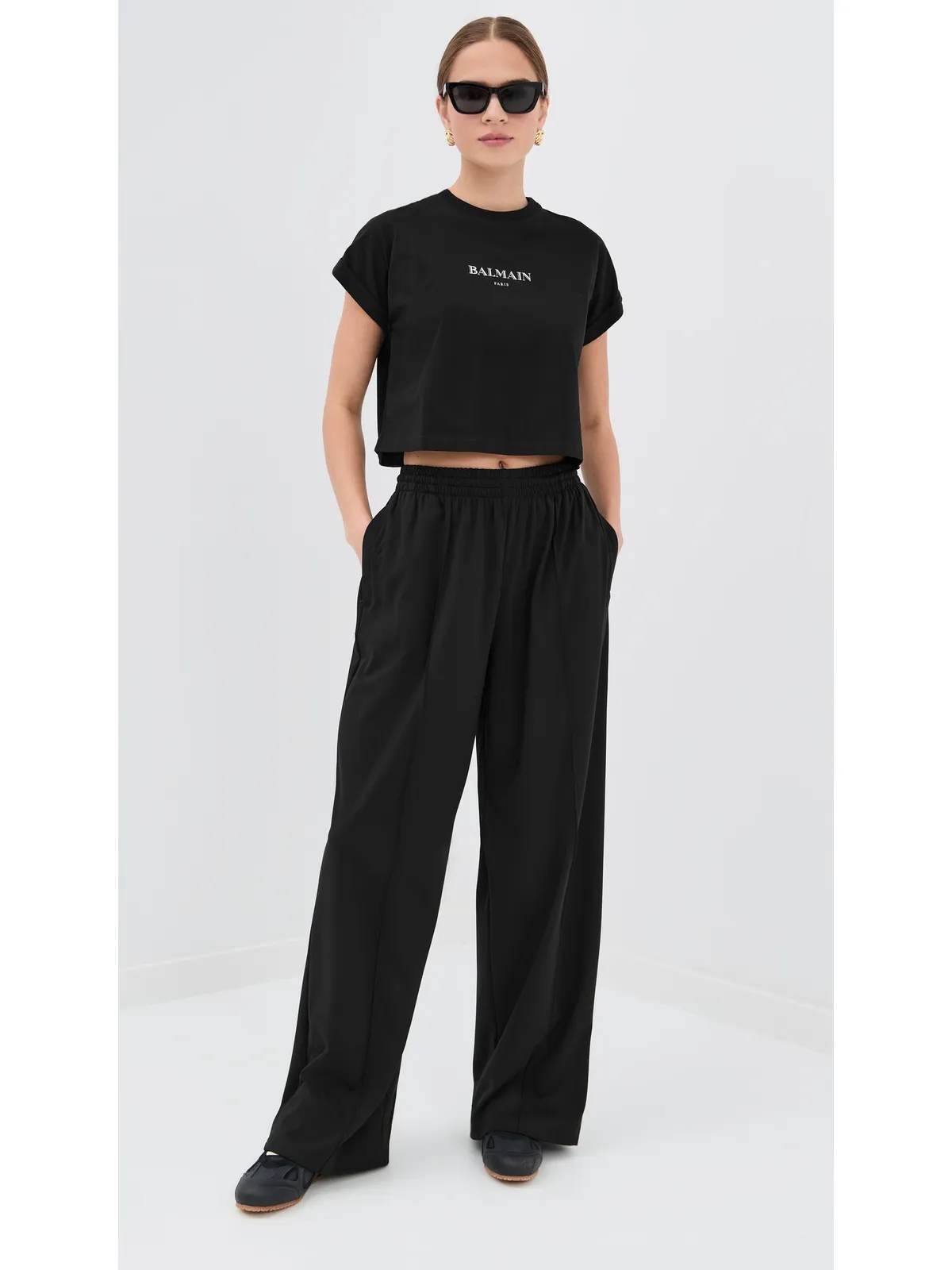 Balmain ヴィンテージ プリント クロップTシャツ ブラック/ホワイト サイズM - 画像5