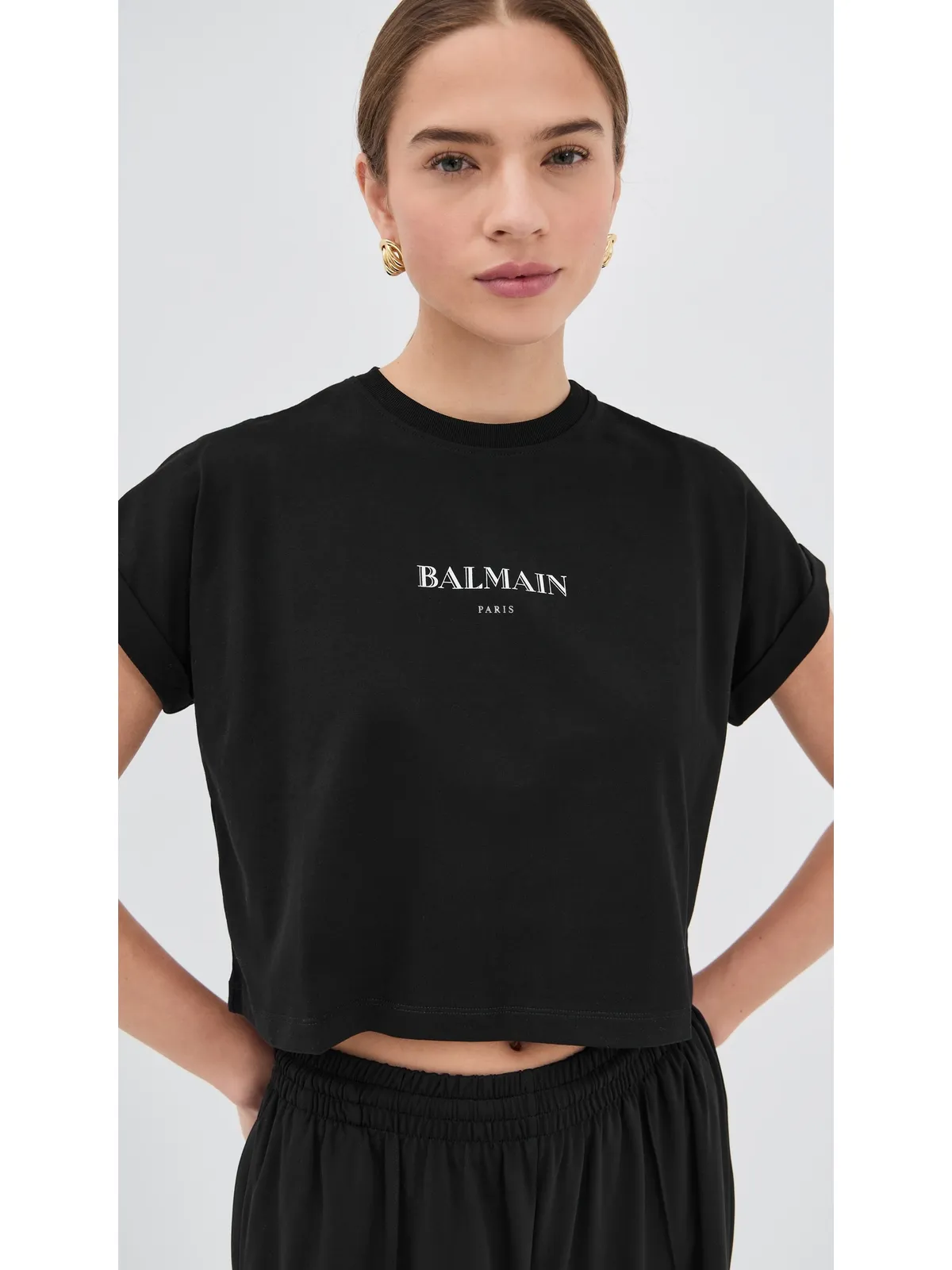Balmain ヴィンテージ プリント クロップTシャツ ブラック/ホワイト サイズM - 画像2