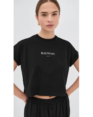 Balmain ヴィンテージ プリント クロップTシャツ ブラック/ホワイト サイズM - サムネイル2