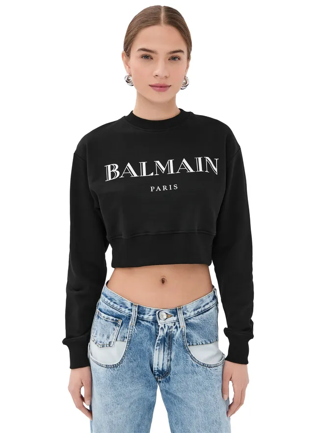BALMAIN Balmain ヴィンテージ プリント クルーネック スウェットシャツ 黒/白 Mの商品画像