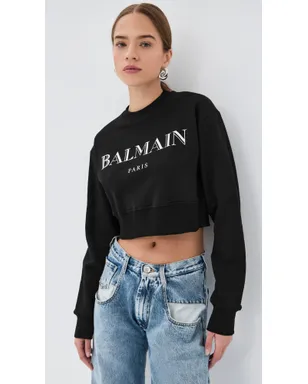 Balmain ヴィンテージ プリント クルーネック スウェットシャツ 黒/白 M - サムネイル2