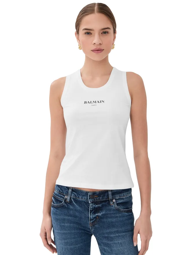 BALMAIN Balmain ビンテージプリント タンクトップ ホワイト/ブラック Mの商品画像