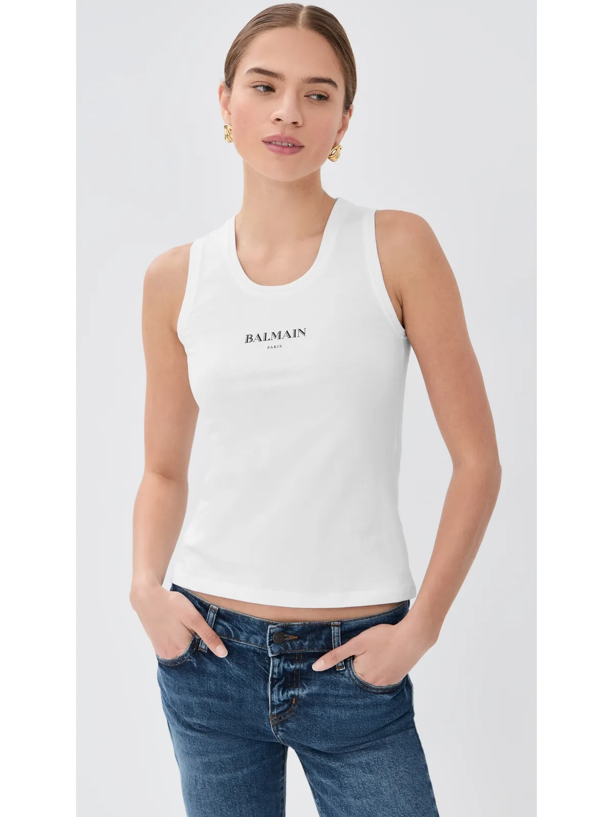 Balmain ビンテージプリント タンクトップ ホワイト/ブラック M - 画像2