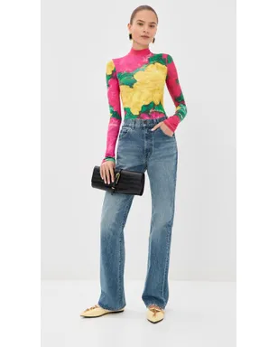 Balmain セカンドスキン ローズプリント ジャージー トップ グリーン/ピンク/イエロー サイズM - サムネイル5