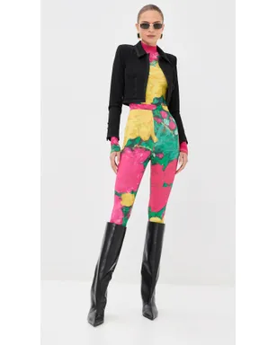 Balmain セカンドスキン ローズプリント ジャージー トップ グリーン/ピンク/イエロー サイズM - サムネイル6