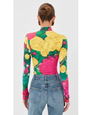 Balmain セカンドスキン ローズプリント ジャージー トップ グリーン/ピンク/イエロー サイズM - サムネイル3
