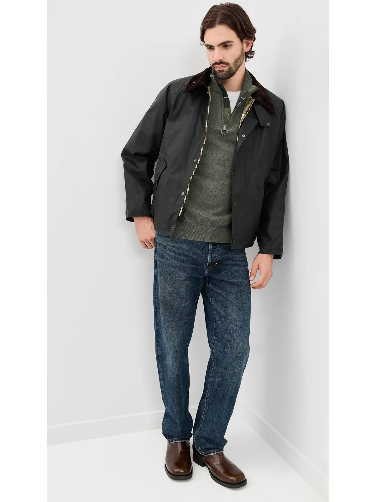 Barbour コットン ハーフジップ ニットセーター（オリーブマール） - 画像5