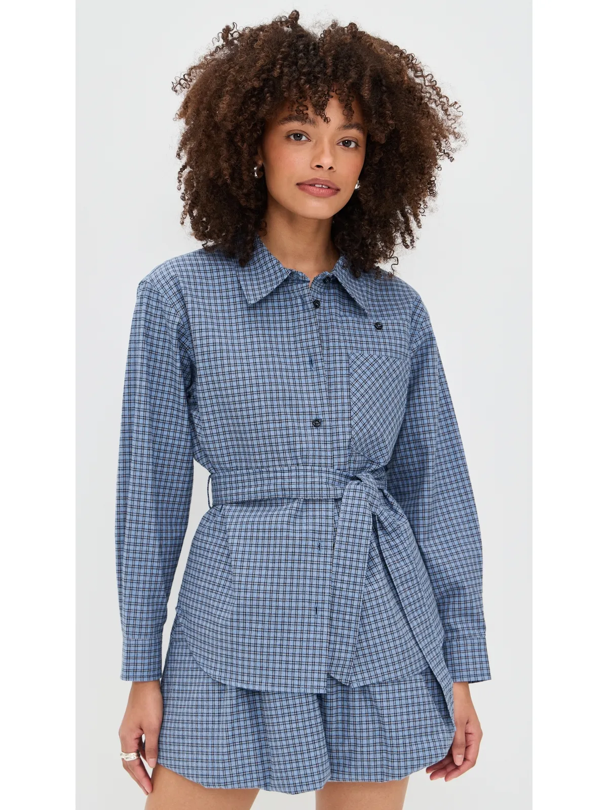 BAUM UND PFERDGARTEN Matina Blouse ブルー フランネル チェック - 画像2
