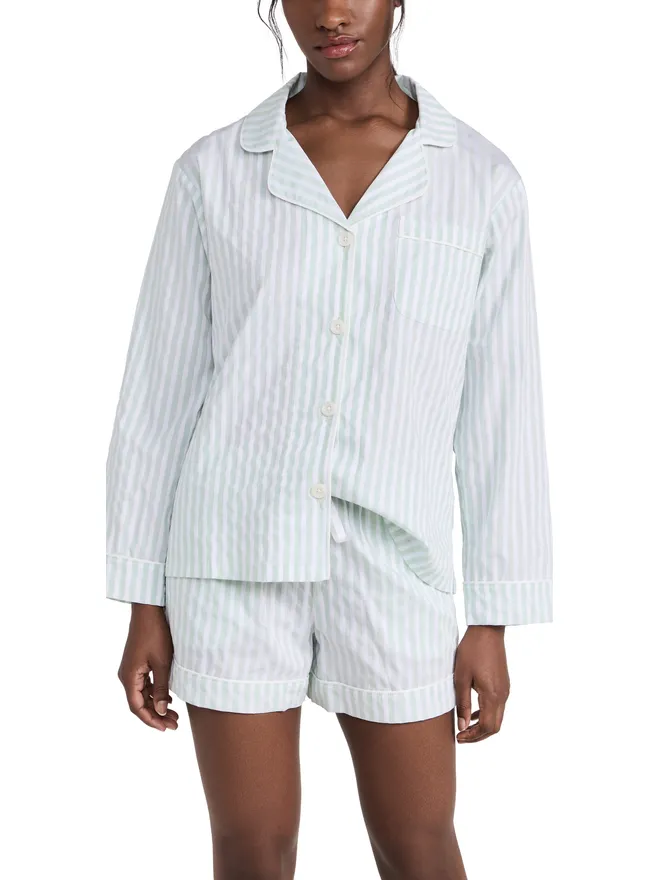 BedHead PJs BedHead PJs ミント3Dストライプの長袖パジャマセットの商品画像