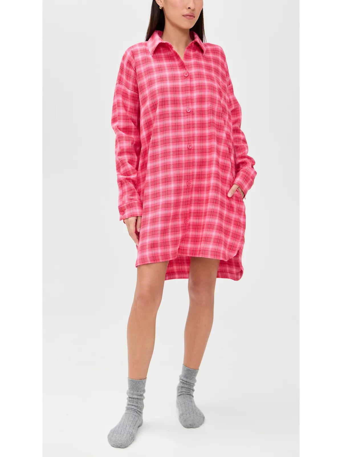 BedHead PJs Wonderland Plaid ハイロー ボーイフレンド カラーシャツ - 画像5