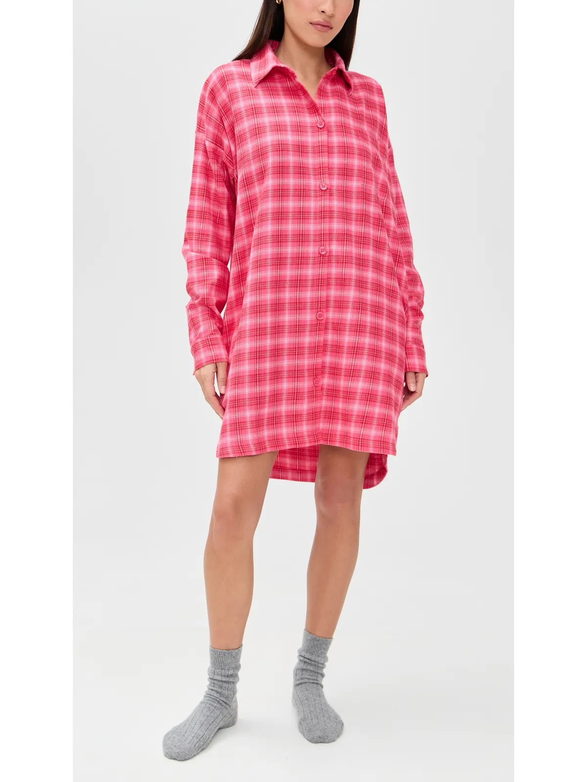 BedHead PJs Wonderland Plaid ハイロー ボーイフレンド カラーシャツ - 画像2