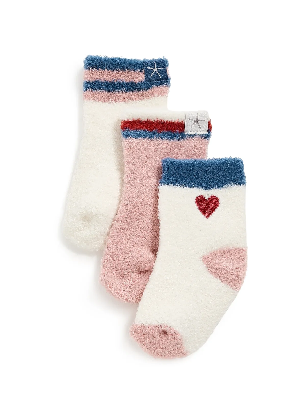 Barefoot Dreams CozyChic Lite ベビー ハート 3足組 ソックス セット クリーム系 - 画像1