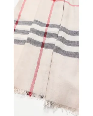 Burberry ストーンチェック ウール×シルク ガーゼ スカーフ ワイドチェック フリーサイズ - サムネイル5