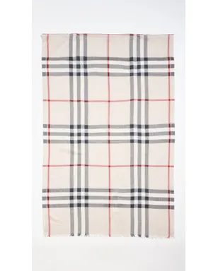 Burberry ストーンチェック ウール×シルク ガーゼ スカーフ ワイドチェック フリーサイズ - サムネイル2